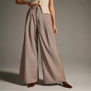 Maeve Pleated Wide-Leg Houndstooth Sequin Trousers Size 8 Brown Anthropologie
